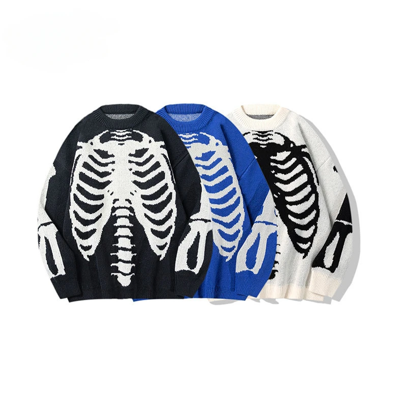 

Men's Retro Knitwear Trendy Skeleton Print Hip Hop Harajuku Leisure Pullover Unisex Street Fashion Knitwear Couple Sweater