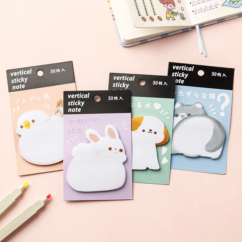 New style 30 sheets/set Kawaii Animal Butt N Times Sticky Notes To Do List Planner Sticker Notepads  Supplies Gift Stationery 8 sets morandi solid color index memo pad sheets sticky notes to do list planner sticker stationery page flag office decor gift