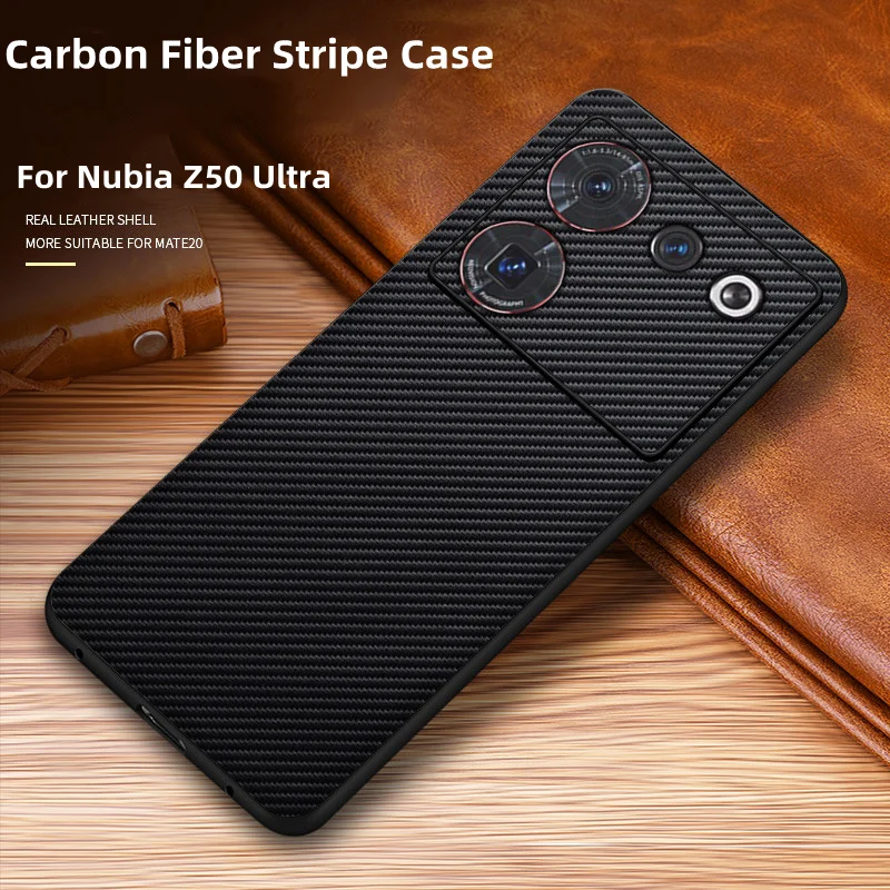 

Carbon Fiber Stripe Case For Nubia Z50 Ultra Matte PU Shockproof Hard Back Cover For Nubia Z50 Kevlar Textured Bumper Coque