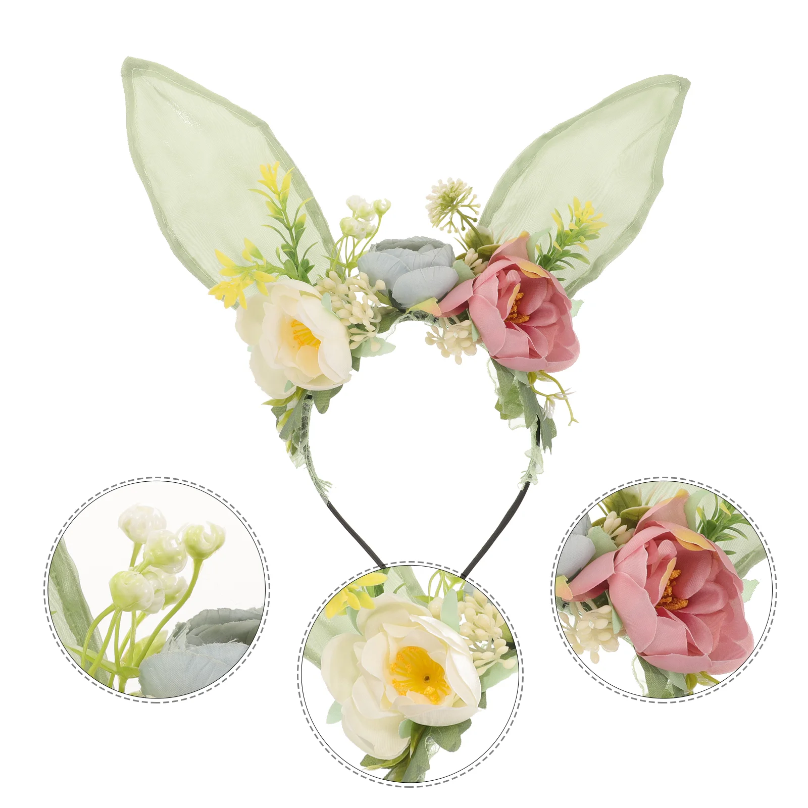 Bunny Accessories Rabbit Ear Headband Sweet Children's Artificial Flower Outdoor Photo Baby Headwear Party Hair Ears Fabric 5