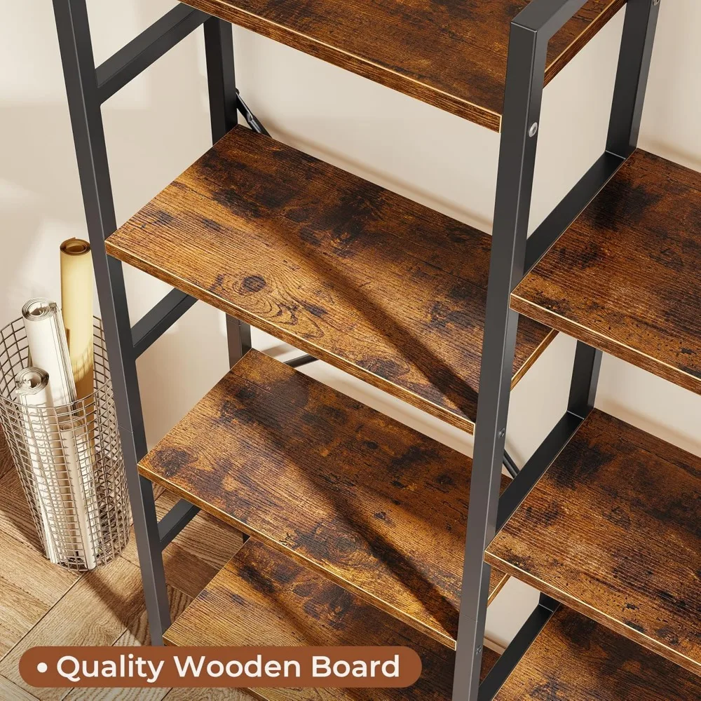 Triple 4 Tier Bookshelf, Bookcase with 11 Open Display Shelves, Wide Book Shelf Book Case for Home & Office, Rustic Brown 6