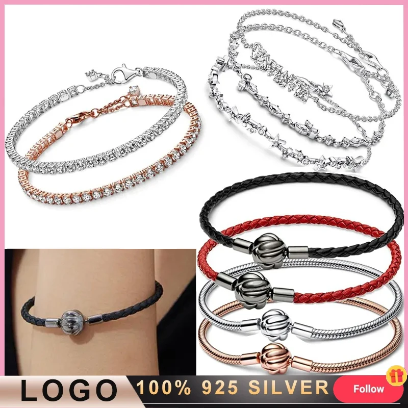 2023 New High Quality Women's Bracelet 925 sterling silver original logo concentric knot logo woven bracelet DIY Charm Jewelry