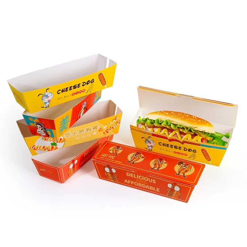 

Индивидуальная продукция, одноразовые прямоугольные контейнеры из крафт-бумаги, контейнеры для хот-догов с выносом сыра, бумажные контейнеры с держателем для еды на заказ