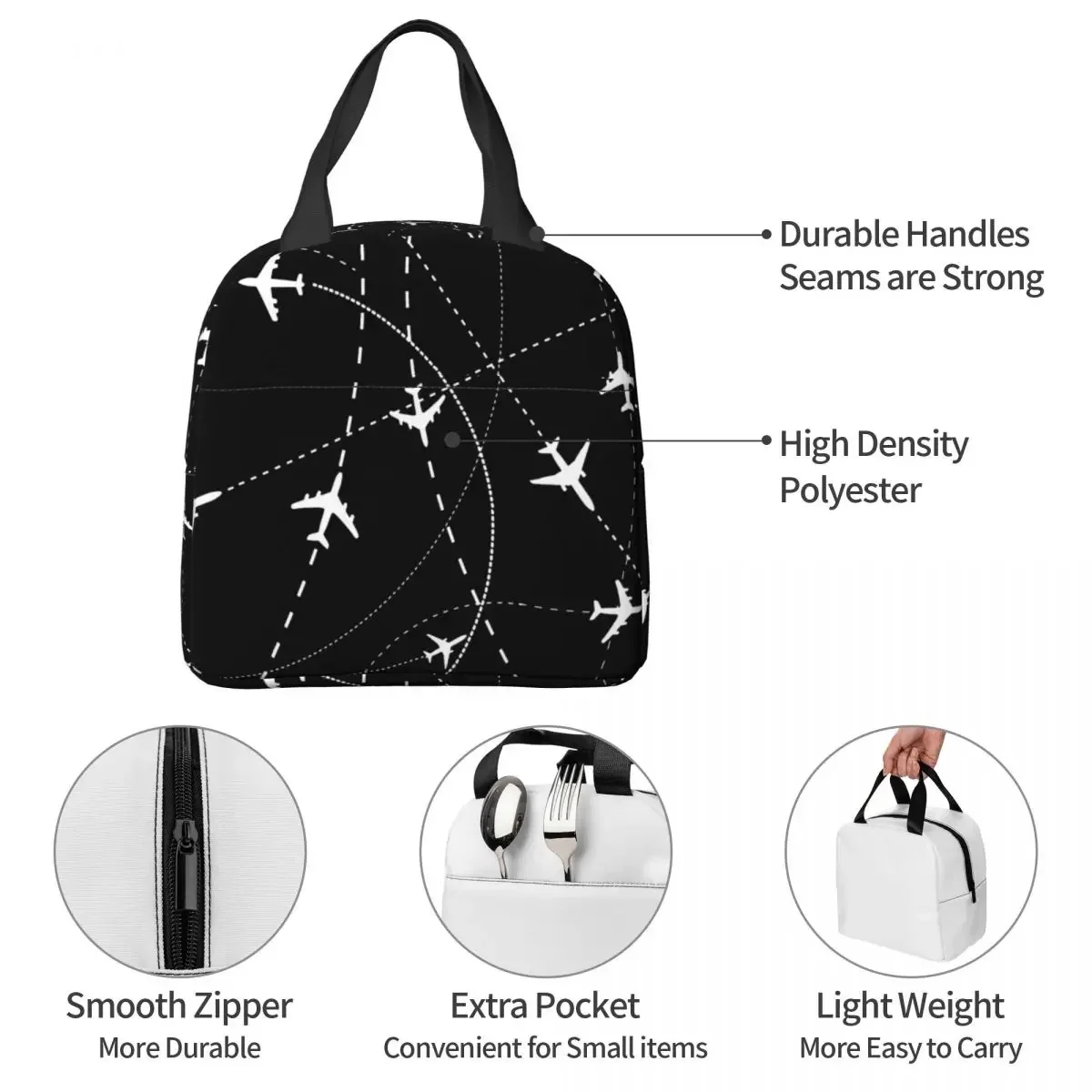 Night Flight Routes Insulated lunch bag Airplane Pilot Women Kids Cooler Bag Thermal Portable Lunch Box Ice Pack Tote