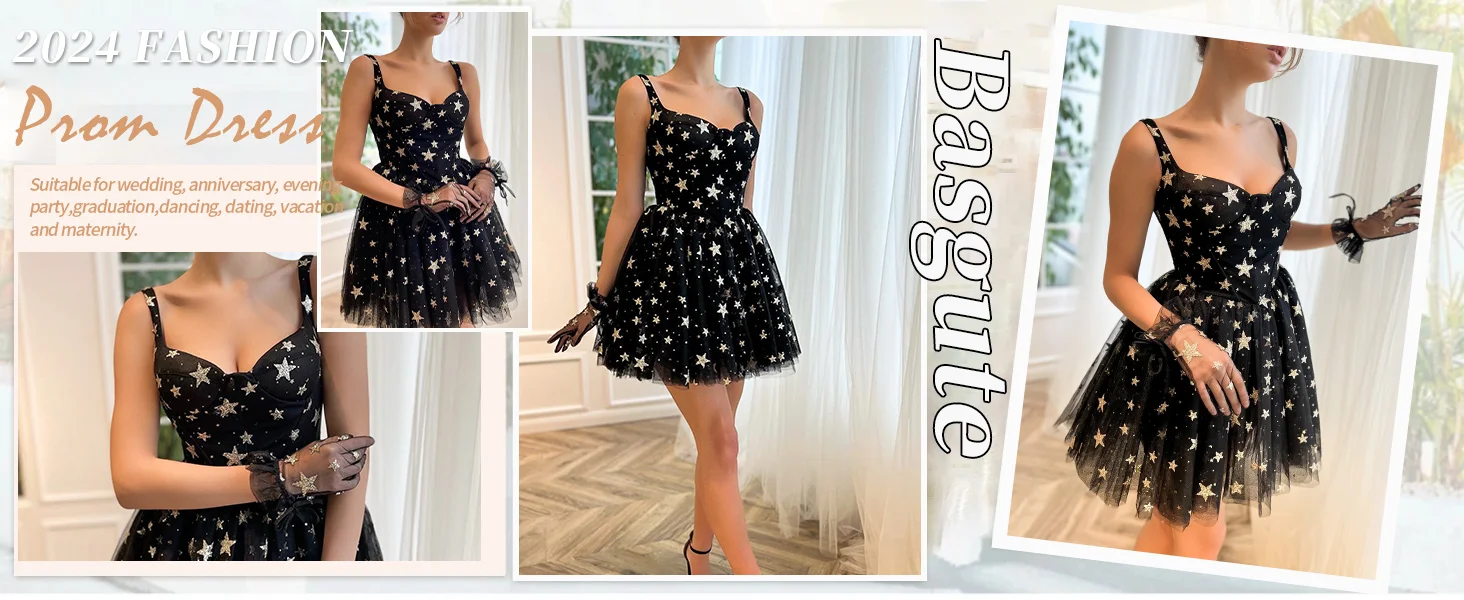 Vestidos de fiesta de tul con estrellas brillantes y minivestidos cortos para el regreso a casa con estrellas brillantes