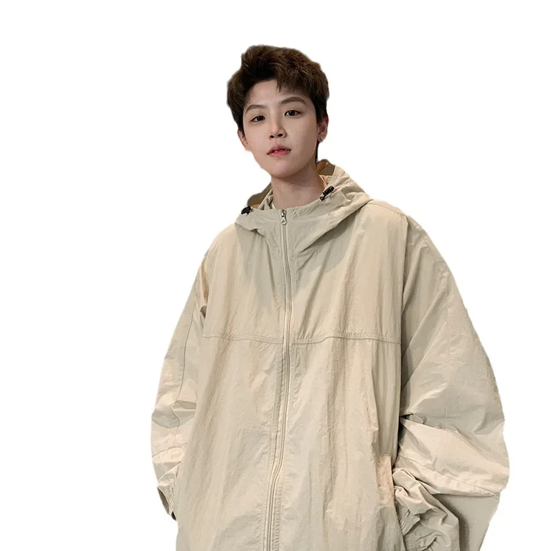 Men's summer American-style high street ruffian, handsome jacket, jacket, thin breathable and loose solid color sunscreen jacket