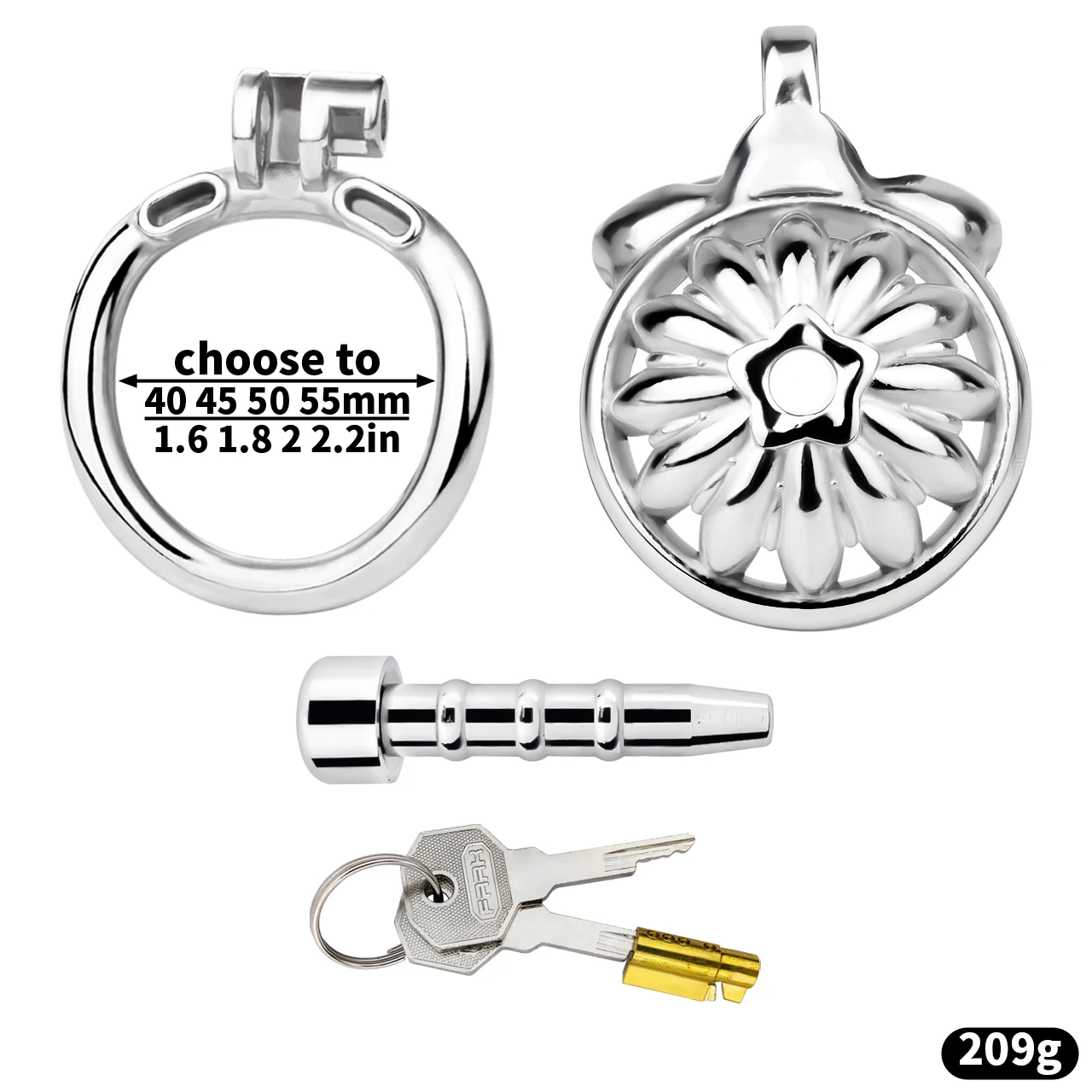 FRRK Sunflower Shape Sissies Chastity Cage with Removable Metal Urethral Catheter Penetrator Stainless Steel Sextoys Femboy Men