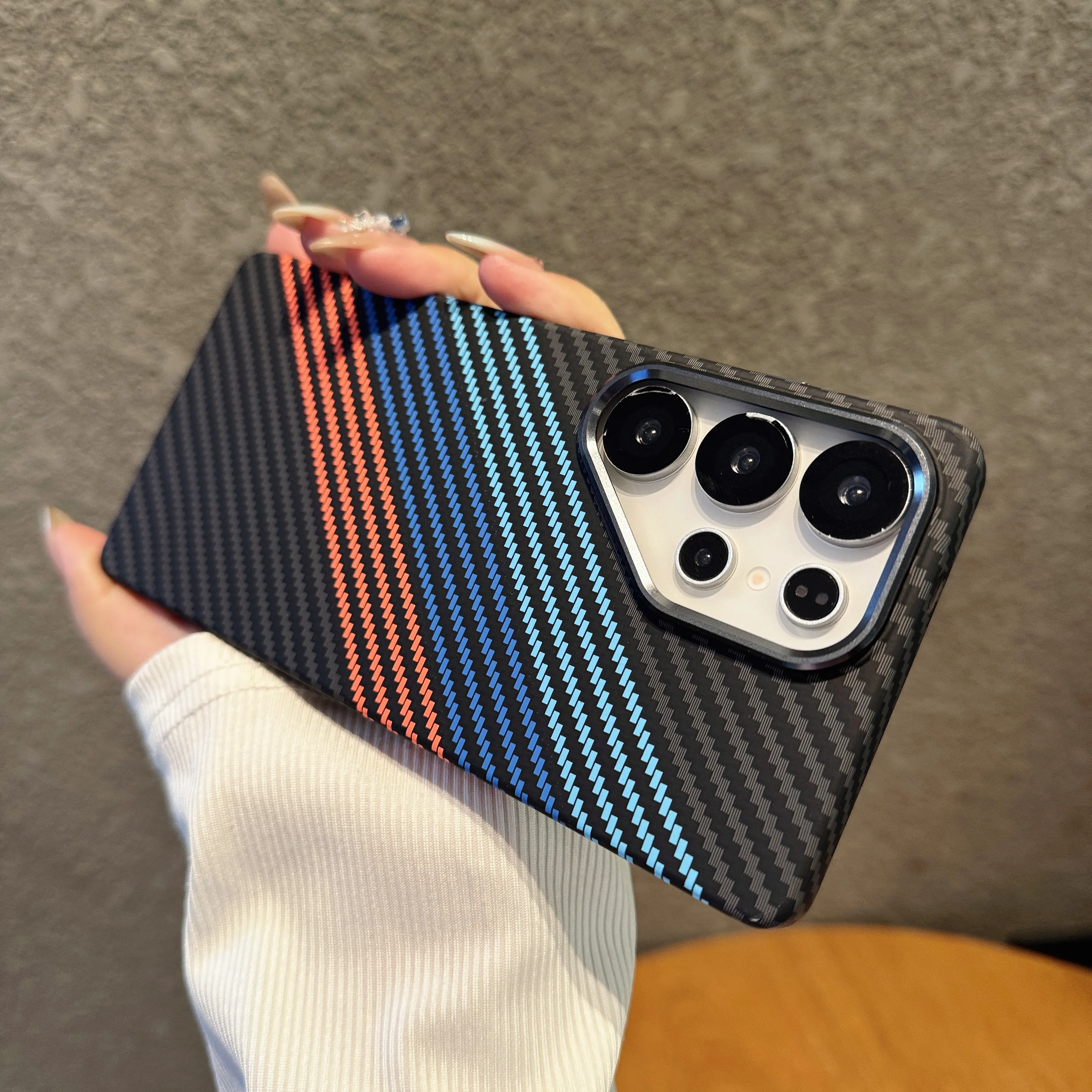 Ultra Thin Carbon Fiber Texture Magnetic Case with Alloy Lens Armor Cover