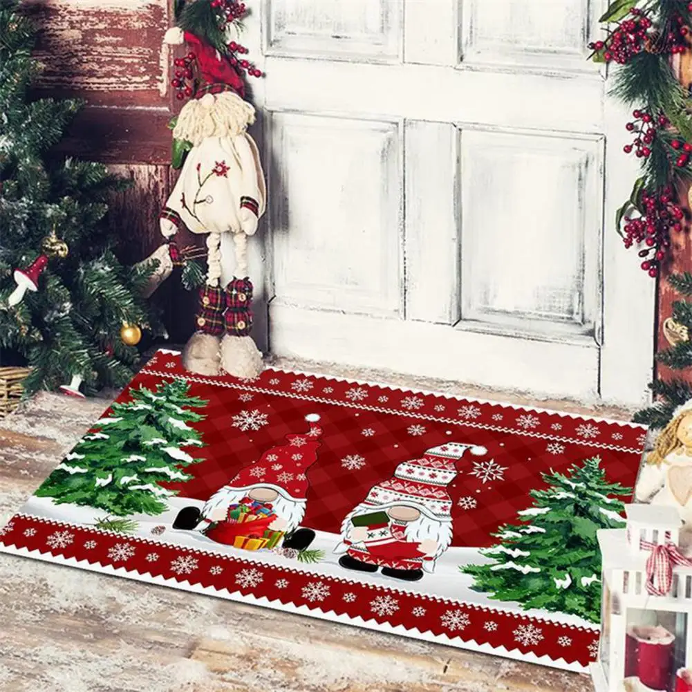 

Snowman Entryway Rug Merry Christmas Rug Festive Christmas Door Mat Colorful Print Anti-skid Washable Wear-resistant