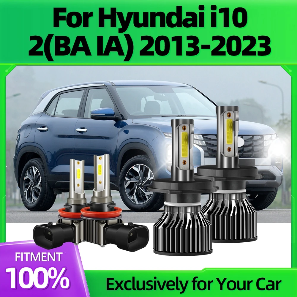 

4x LED Headlights Kit High Low H4 Bright CSP Front Car Bulb + Fog Lights Combo Lamps IP68 For Hyundai i10 2(BA IA) 2013-2023