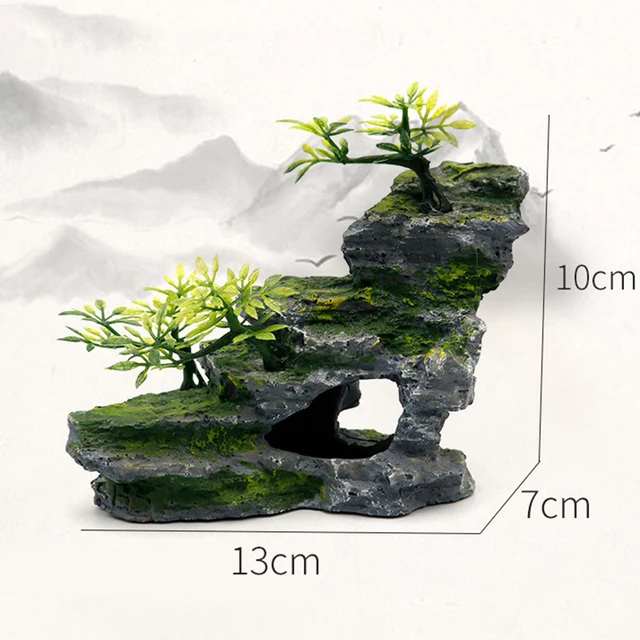 Fish Tank Decor- Jagged Canyon Rock Formation with Faux Moss