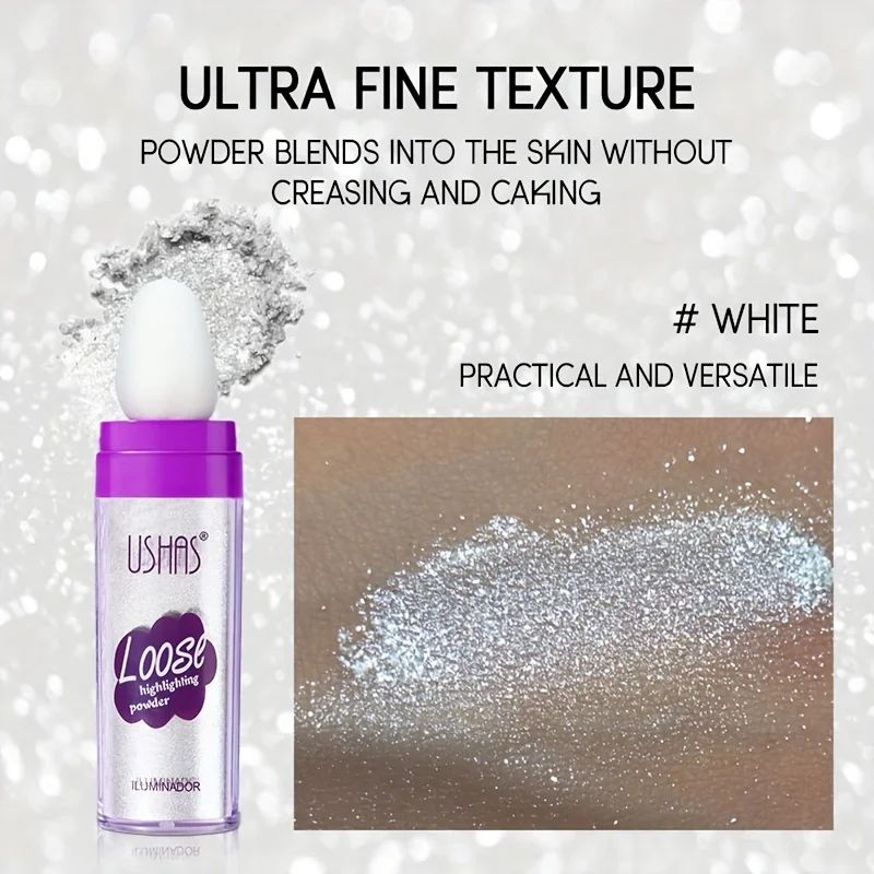 USHAS Fairy Glitter Highlighter Powder Shimmer High Gloss Sparkle Body Highlighter Powder Illuminator Multi-Use Makeup 4