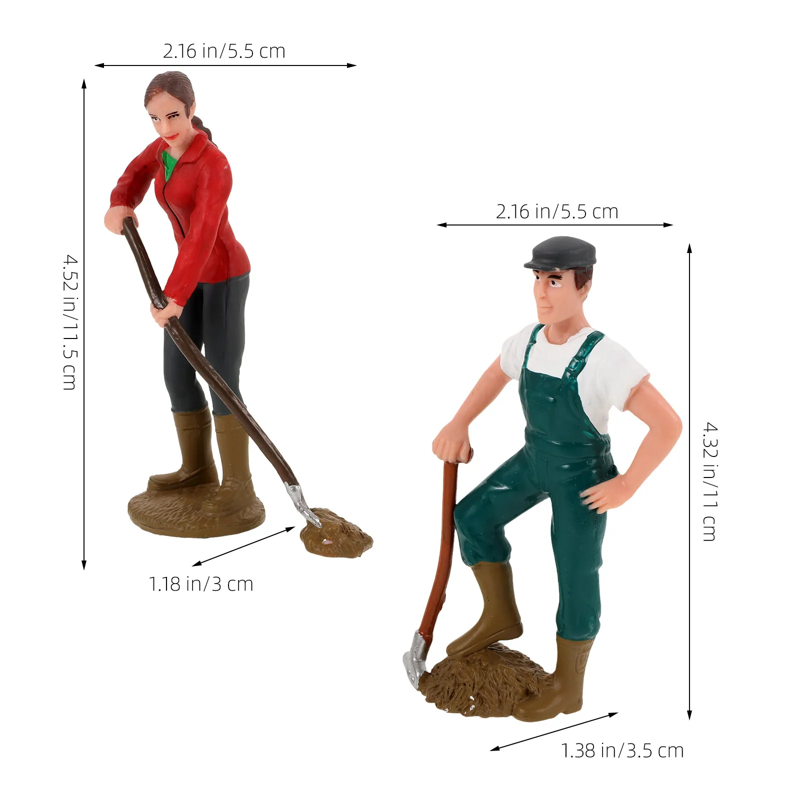 2Pcs 사랑스러운 현실적인 농장 노동자 미니 피규어 모래 테이블 장식 데스크탑 장식품 미니어처 농장 레이아웃 시뮬레이션 크리 에이 티브