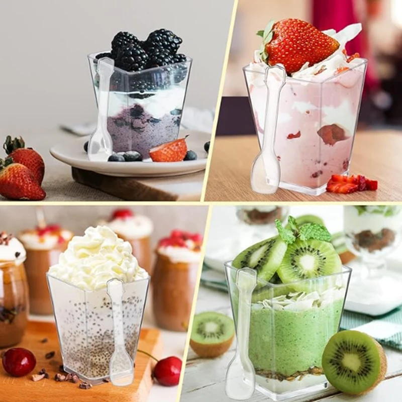 150Pcs Disposable Plastic Mousse Cup Ladder Shaped Cup Pudding Cup Dessert Cake Cup Appetizer Jelly Yogurt Mousse Baking Cup