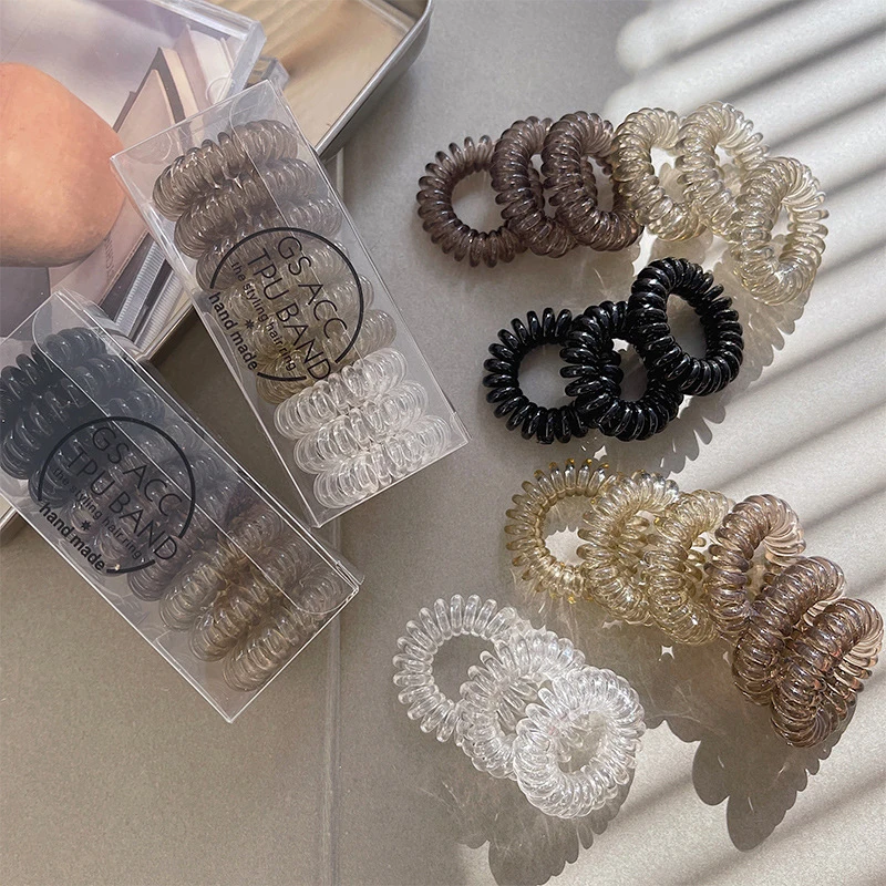 Spiral No-Crease Hair Tie Set - 9 Elastic Coil Scrunchies