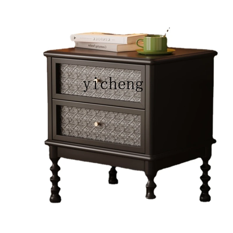 

Xl Retro Bedside Table Solid Wood Small Storage Cabinet Black Mid-Ancient Storage Small Cabinet