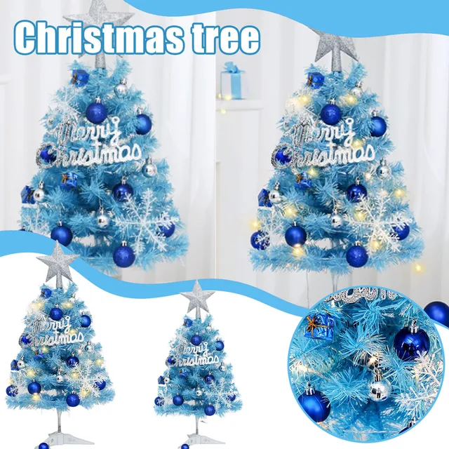 45/60CM Blue Artificial Christmas Tree with Lights Including Christmas Decorations Flocking Perfect Christmas Decor For Home 1