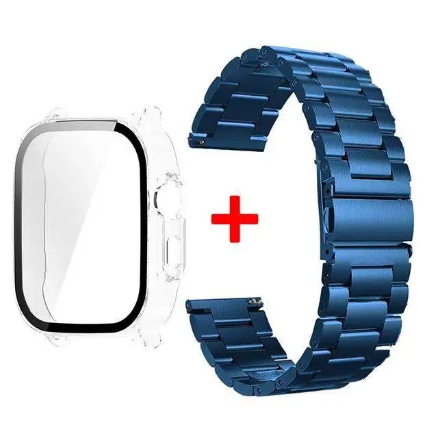 Tempered Glass Protective Shell with Stainless Steel Metal Band Bracelet