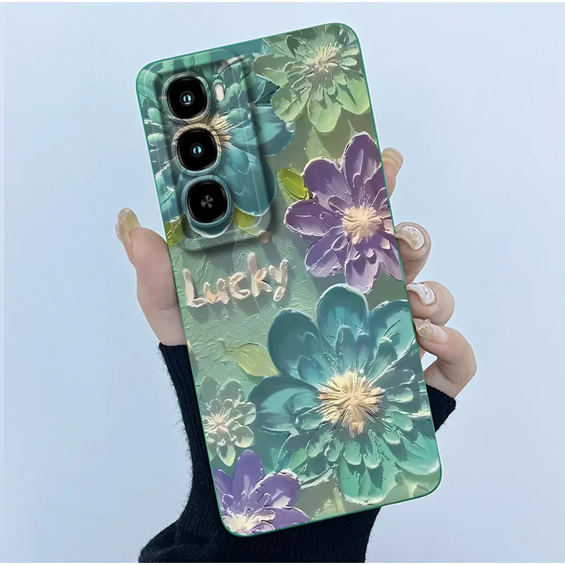 Fashionable Oil Painting Floral Soft Liquid Silicone Phone Case Shell and Back Cover