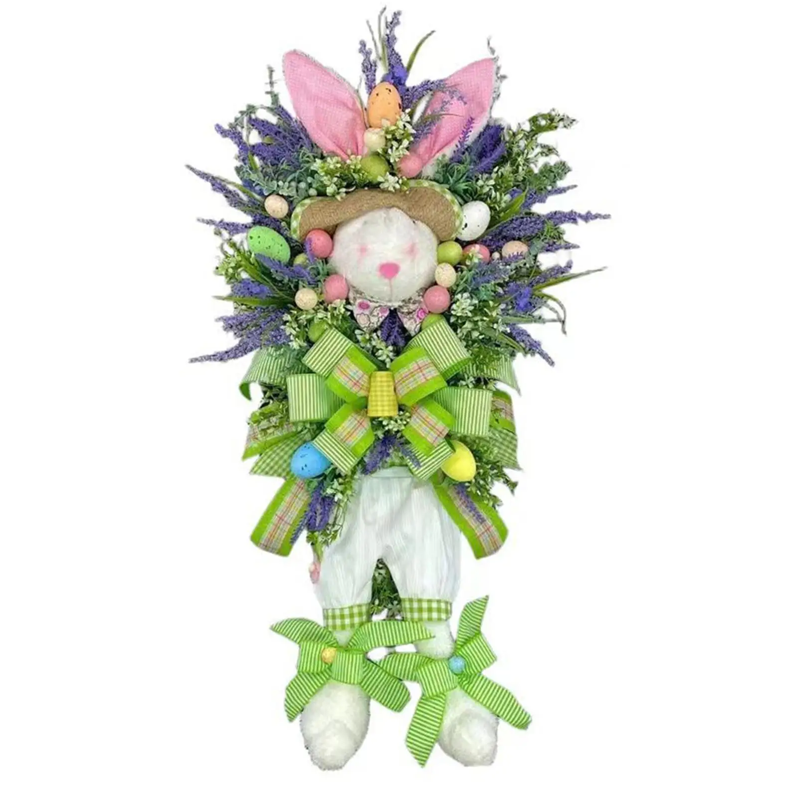 Easter Rabbit Wreath for Front Door Outdoor Wall Hanging Ornament Greenery Leaves for Home Wedding Porch Bedroom Party