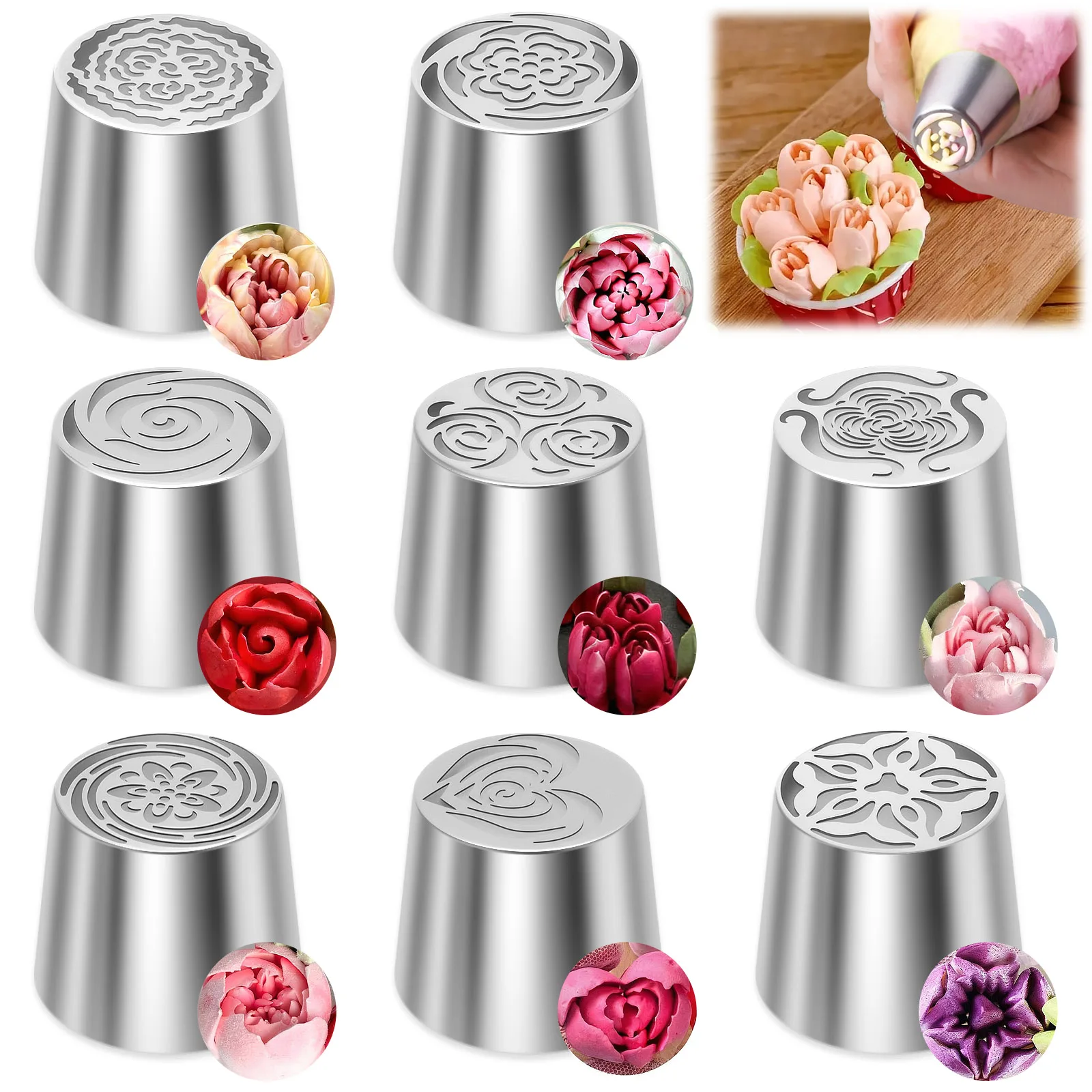 6Pcs Flower Russian Piping Tips Extra Large Stainless Steel Rose Flower Piping Nozzles Icing Tip Cake Decorating Flower Designs 1