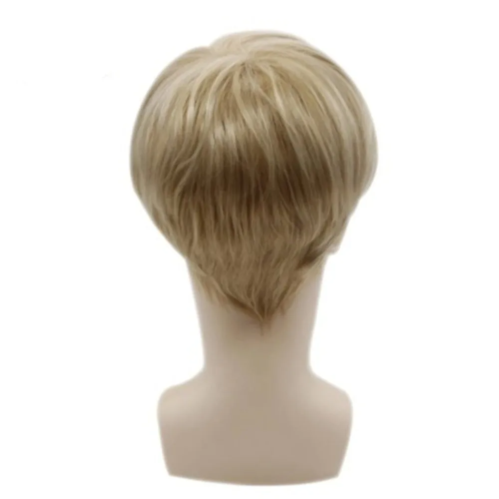 Herren Perücken kurze Goldhaar Mode kurze Herren blonde Perücke gerade synthetische Perücke Männer Cosplay Perücke – Detail 3