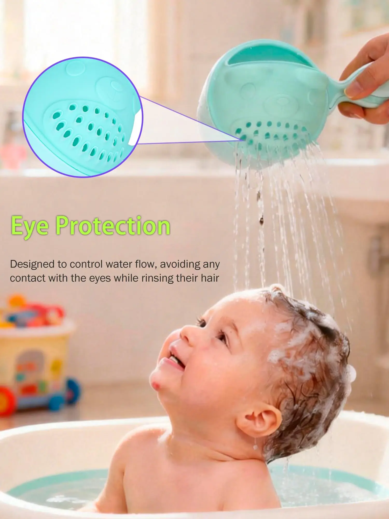 Tazza per il lavaggio della testa del bambino, tazza per shampoo, tazza per il lavaggio del viso per neonati e bambini, tazza per il risciacquo con protezione per gli occhi - immagine 2