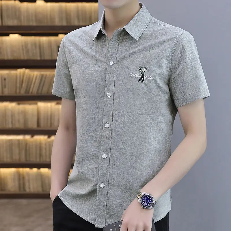 Camisas y blusas de manga corta con estampado para hombre de negocios, de algodón y seda con estampado de lunares, baratas, nuevas en Asia, ropa S
