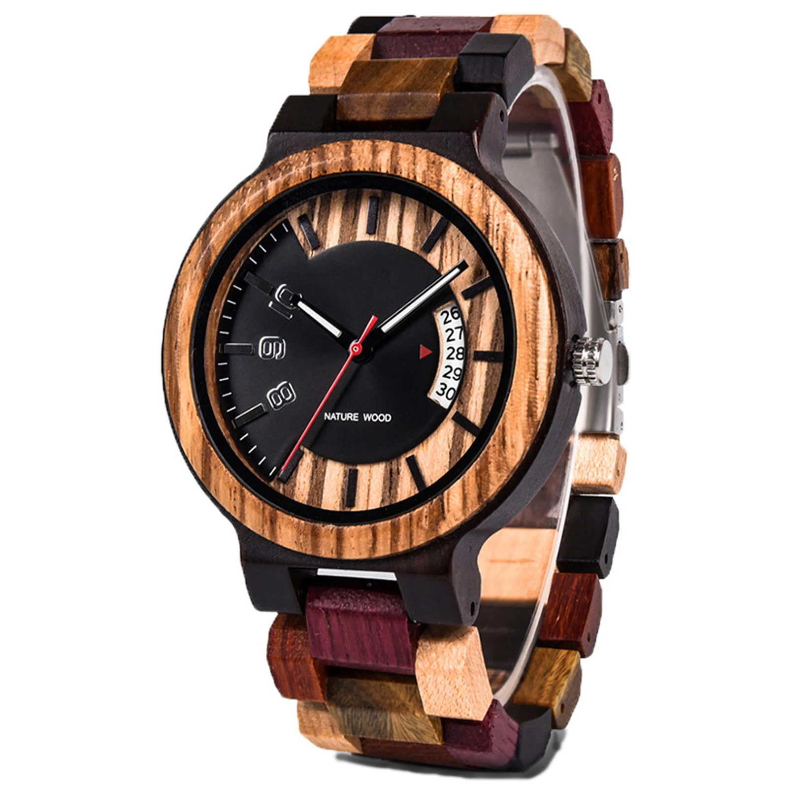 Men's Wooden Fashion Quartz wristwatches with Display Calendar Waterproof and Scratch Resistant, Best Holiday Gifts,bracelet