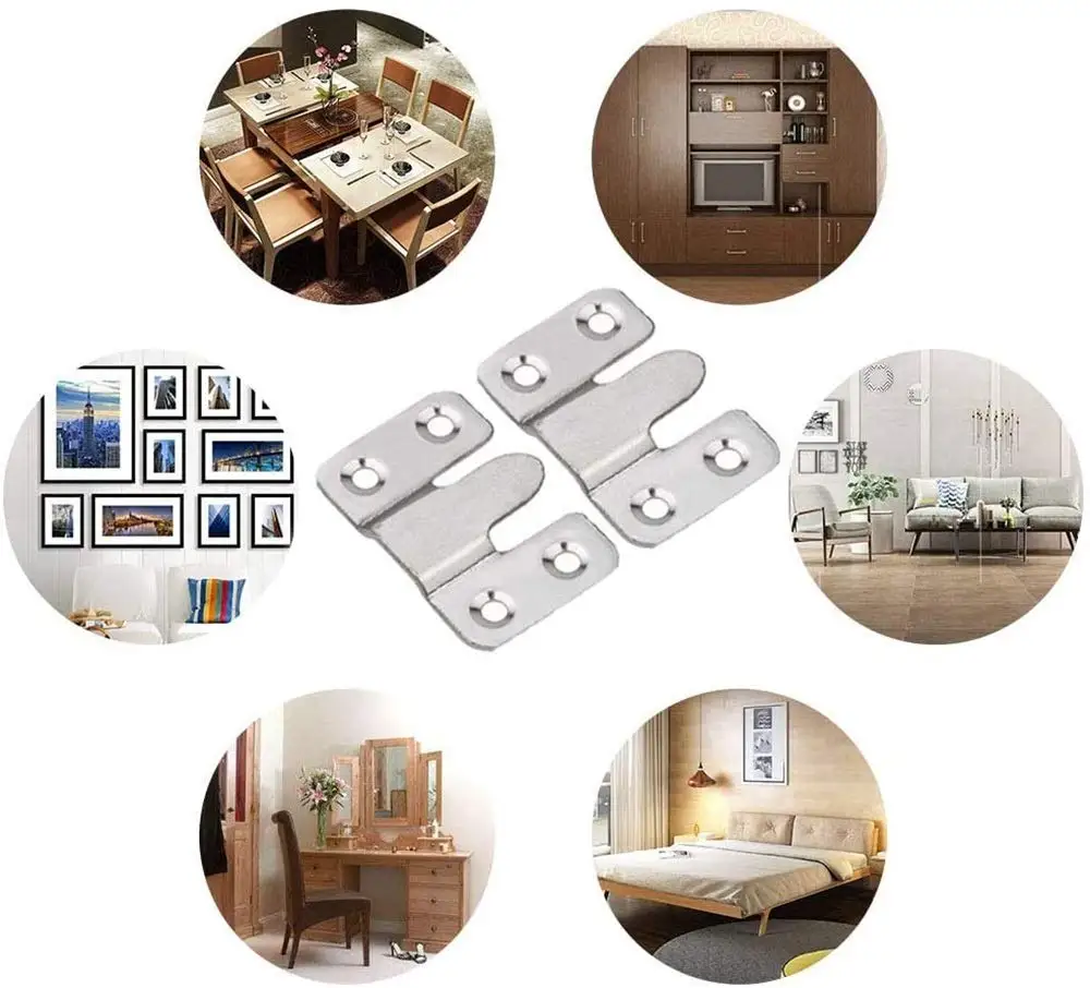 Picture Frame Hangers Hanging Hooks 10PCS Stainless Steel Picture Frame Hook Flush Mount Brackets Wall Hanger Sofa Interlock Bracket Joint Bed Corner Hanging Hooks