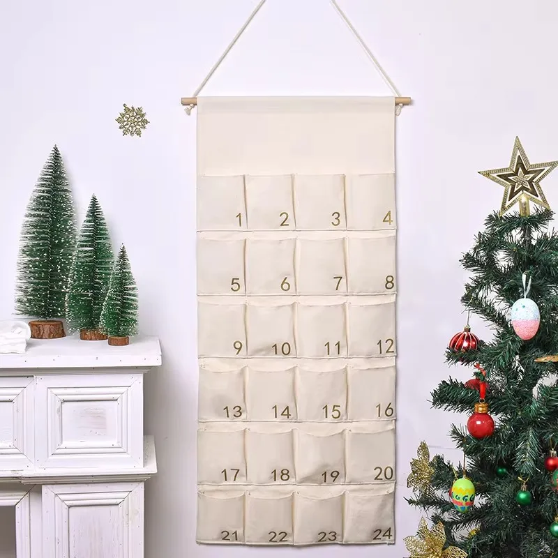 Christmas Ornaments Christmas Advent Calendar Canvas Bronzing Number Wall Calendar 24 Pockets