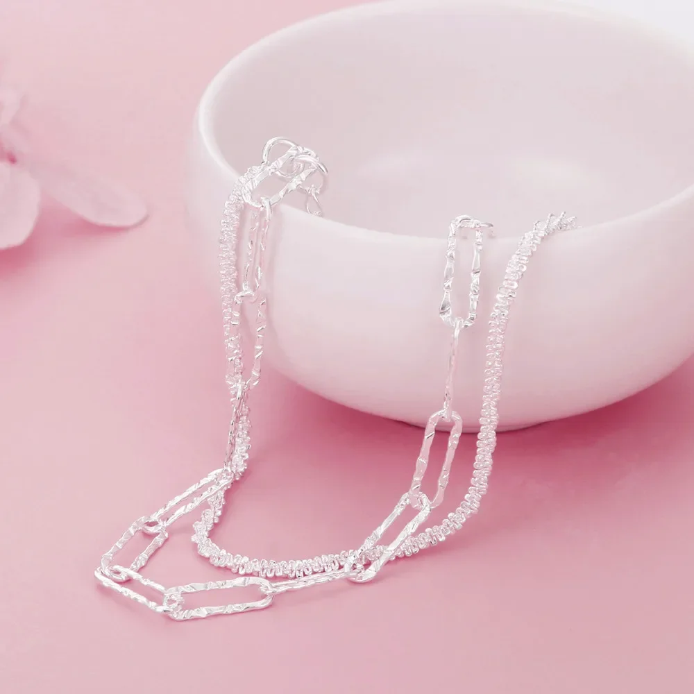 925 Sterling Silver Charm Double Chain Necklaces for Women pendant necklace silver necklace