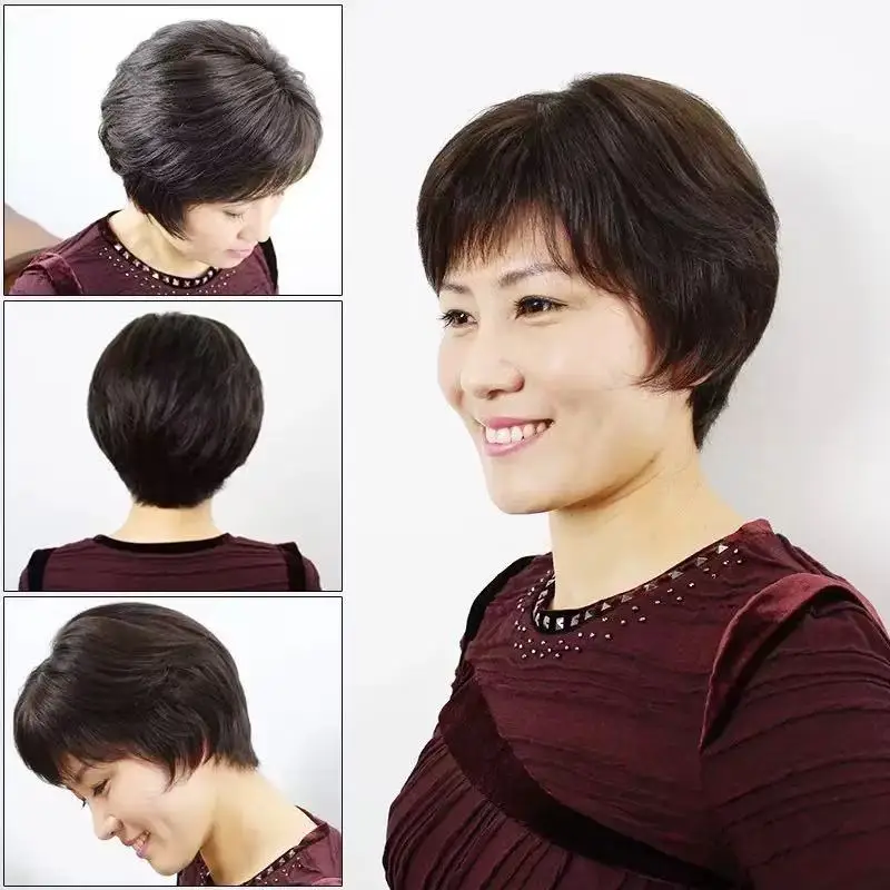 Parrucca corta e diritta in capelli umani per donne asiatiche di mezza età e anziane, parrucca naturale realistica che aumenta rapidamente il volume dei capelli - immagine 3