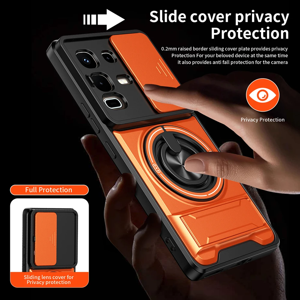 Magnetic Phone Case with Slide Camera Protection and Upright Kickstand