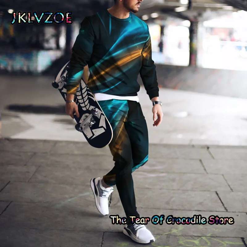 

2023 Men's Tracksuits Long Sleeve Tshirt+Trousers 2 Piece Set Sportswear Fashion Cool Skateboard Suit Casual Man Pullover Clothe