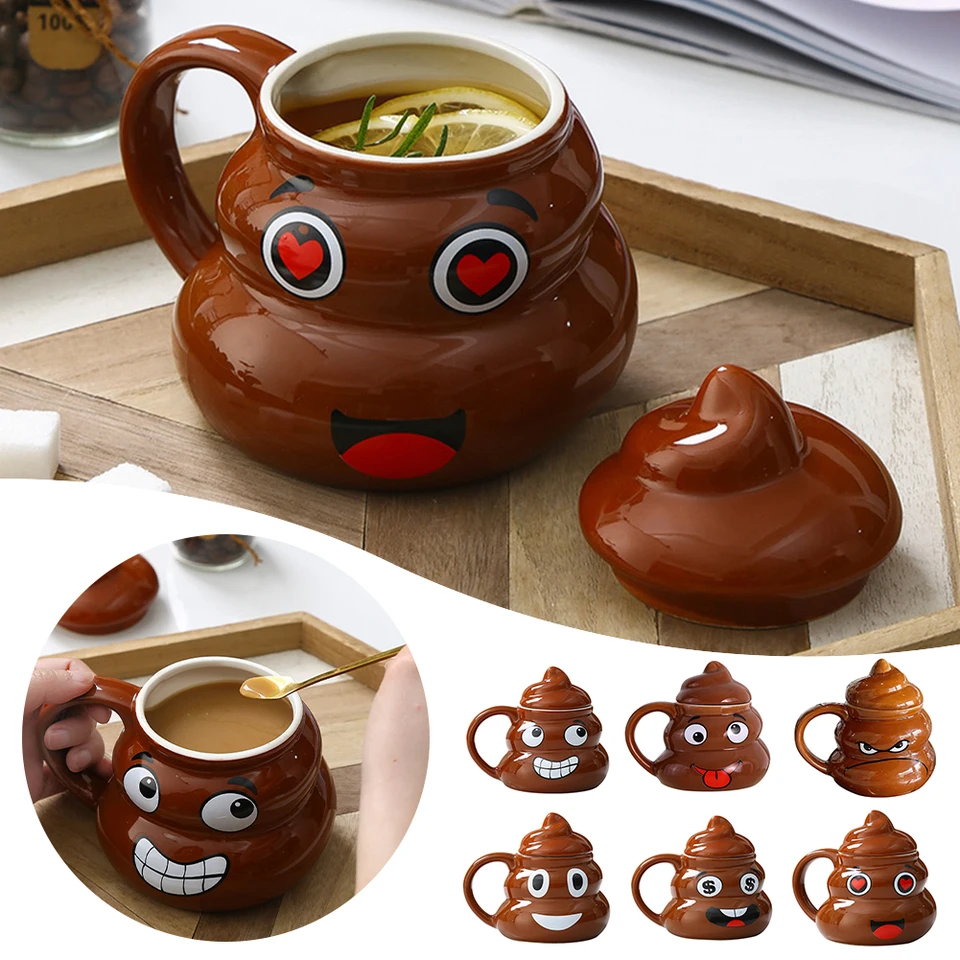 Poop Ceramic Cup,480ml Creative Coffee Cups with Spoon for Home