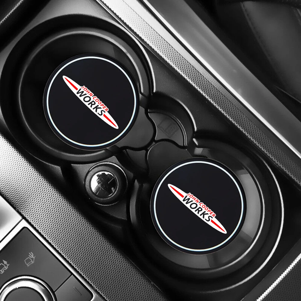 2Pcs Car Coasters Water Cup Slots Non-Slip Mat Waterproof Water Cup Mat Drink Pad For Mini Cooper One S JCW R55 R56 R58 R59 R60 cup holder coasters car coaster pads
