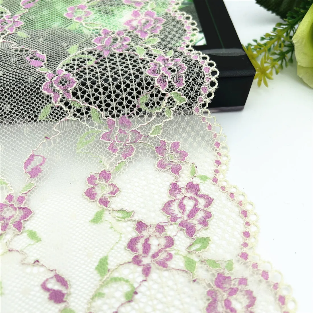 3y/lot Width 16cm Yellow Blue Black Elastic Stretch Lace Trim 6