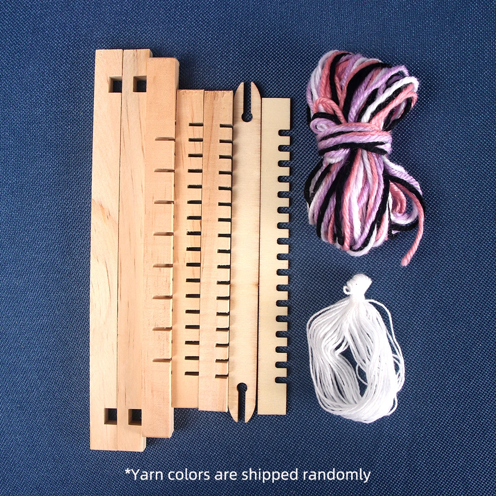 Description Picture 4 of item1set Mini DIY Wooden Weaving Loom Set, Wooden Spinning Wheel, Traditional Hand Knitting Loom Kit for Tapestry & Decor Craftwork