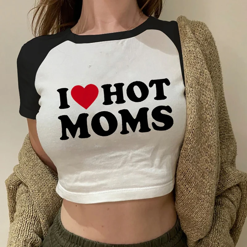 

Женская футболка в стиле Харадзюку, с надписью «I Love Hot Mommy»
