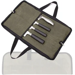 Portable Travel Picnic Chef Knife Roll Bag Canvas 4 Slot Kitchen Knife Storage Pocket Slicing Santoku Knife Carry Case Organizer