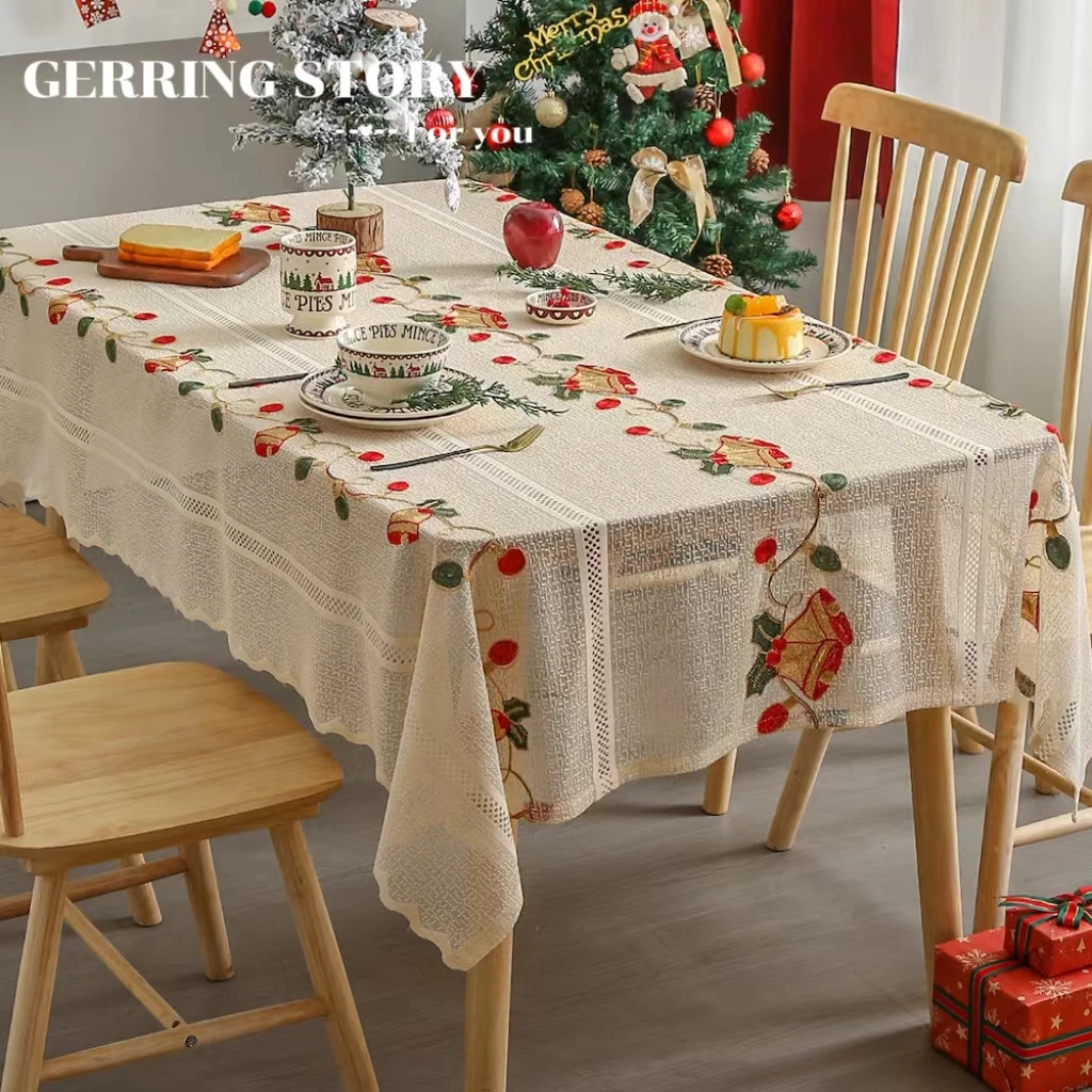 

Gerring Embroidered Lace Tablecloth Rectangular Bells Halloween Dinning Table Cloth Cover American Christmas tablecloths