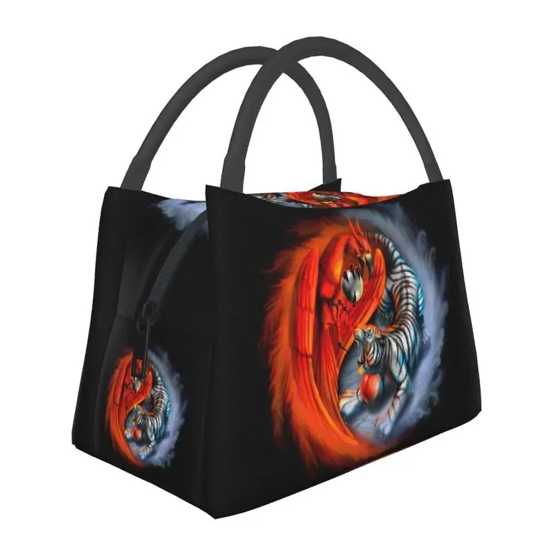 

Tiger Phoenix Ying Yang Insulated Lunch Bags for Women Resuable Thermal Cooler Bento Box Outdoor Camping Travel