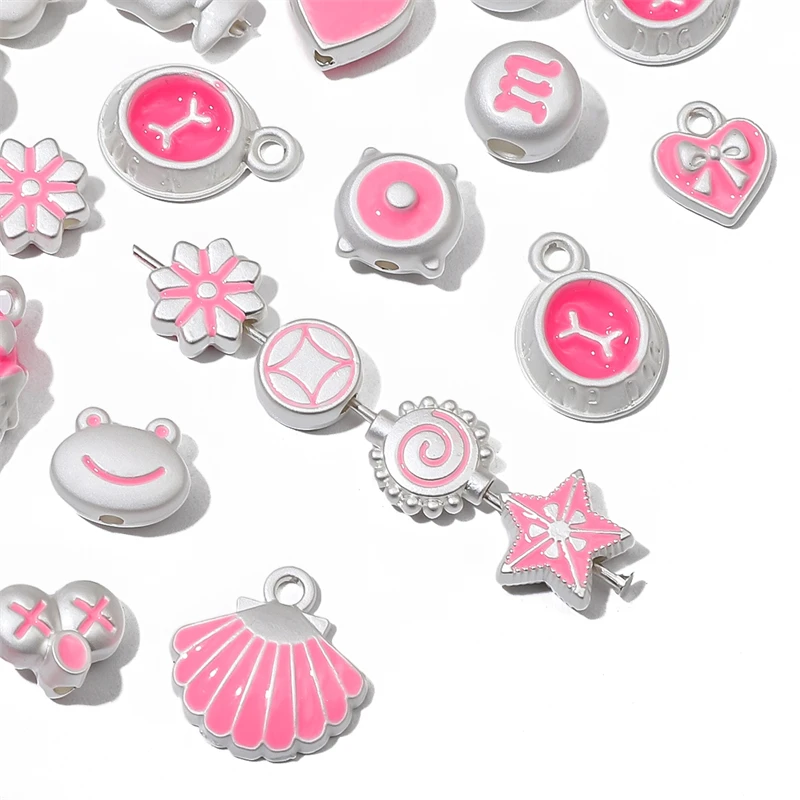 

2pcs Cute Pink Beads Charms Zinc Alloy Heart Flower Animal Pendant for Earring Necklace Bracelet DIY Jewelry Findings Making
