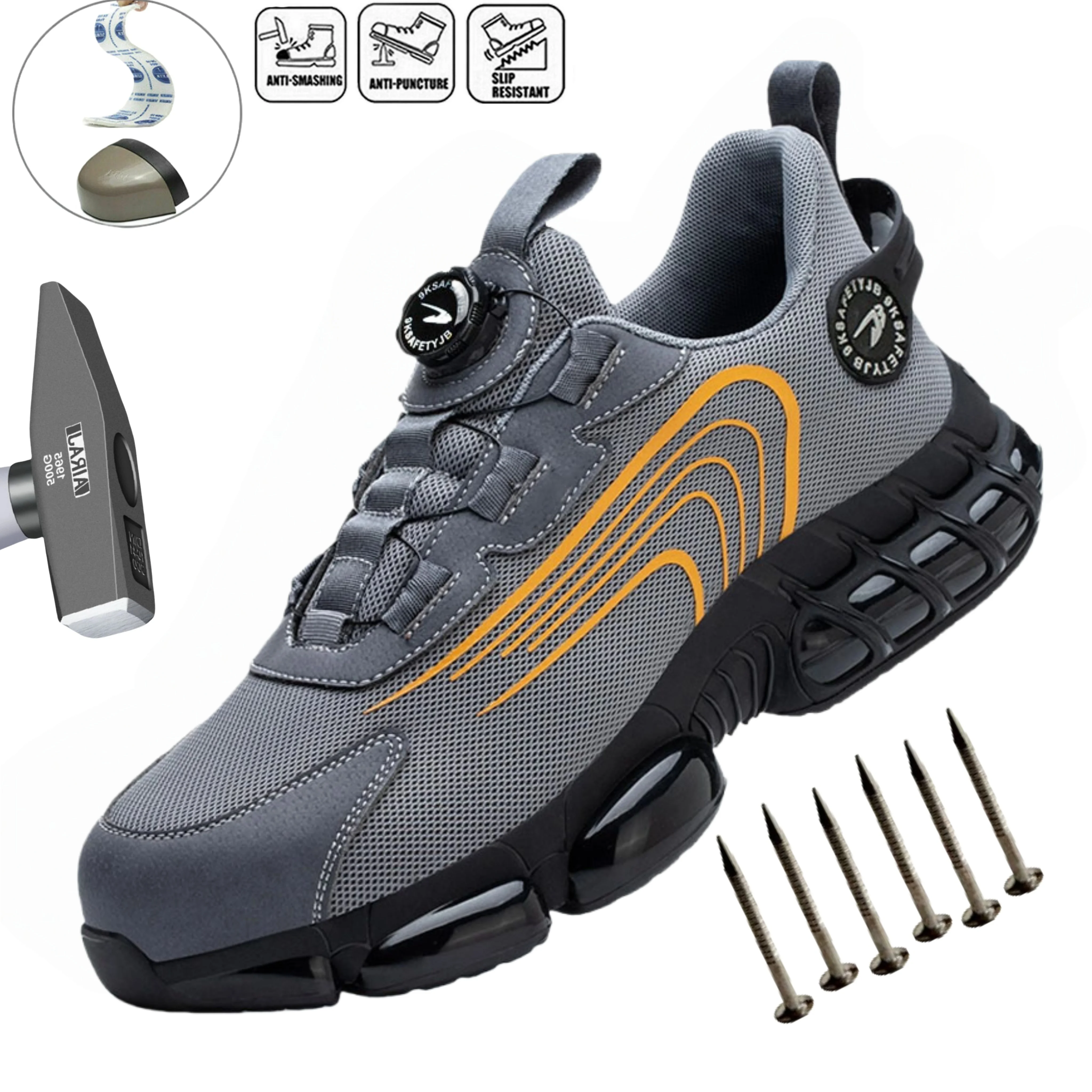 Safety shoes rotating button unisex safety shoes for men work sneakers puncture-proof protective women steel toe work footwear