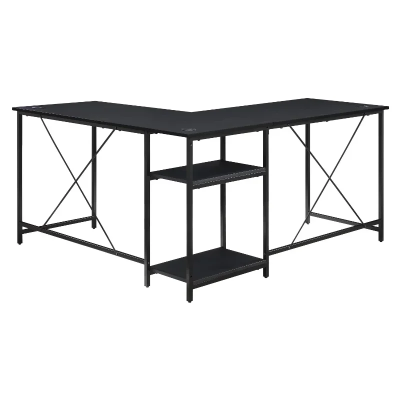 Mainstays Two-Way Convertible Desk with Lower Storage Shelf, Charcoal Finish and Black Metal Frame 5