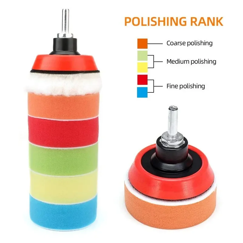 29Pcs/set Car Foam Drill Polishing Pad Kit 1.2/2/3 Inch Buffing Pads Sponge Set Kit M14 Drill Adapter Power Tool Car Polisher 5
