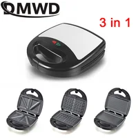 DMWD 3 in 1 Electric MINI Egg Waffle Sandwich Maker Grilling Plates Breakfast Baking Machine Panini Toaster Bread Frying Pan EU 2