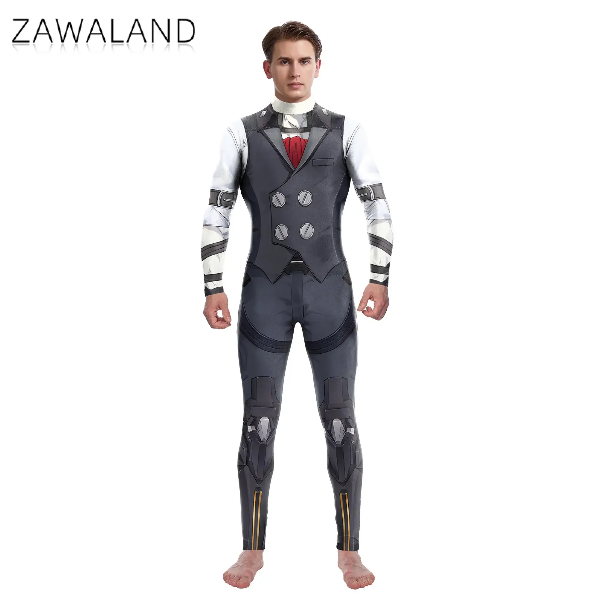 Zawaland Cosplay Lecarn Game Character with Tail Jumpsuit Men Carnival Funny Anime Costume Adult Zentai Bodysuit Fancy Catsuit