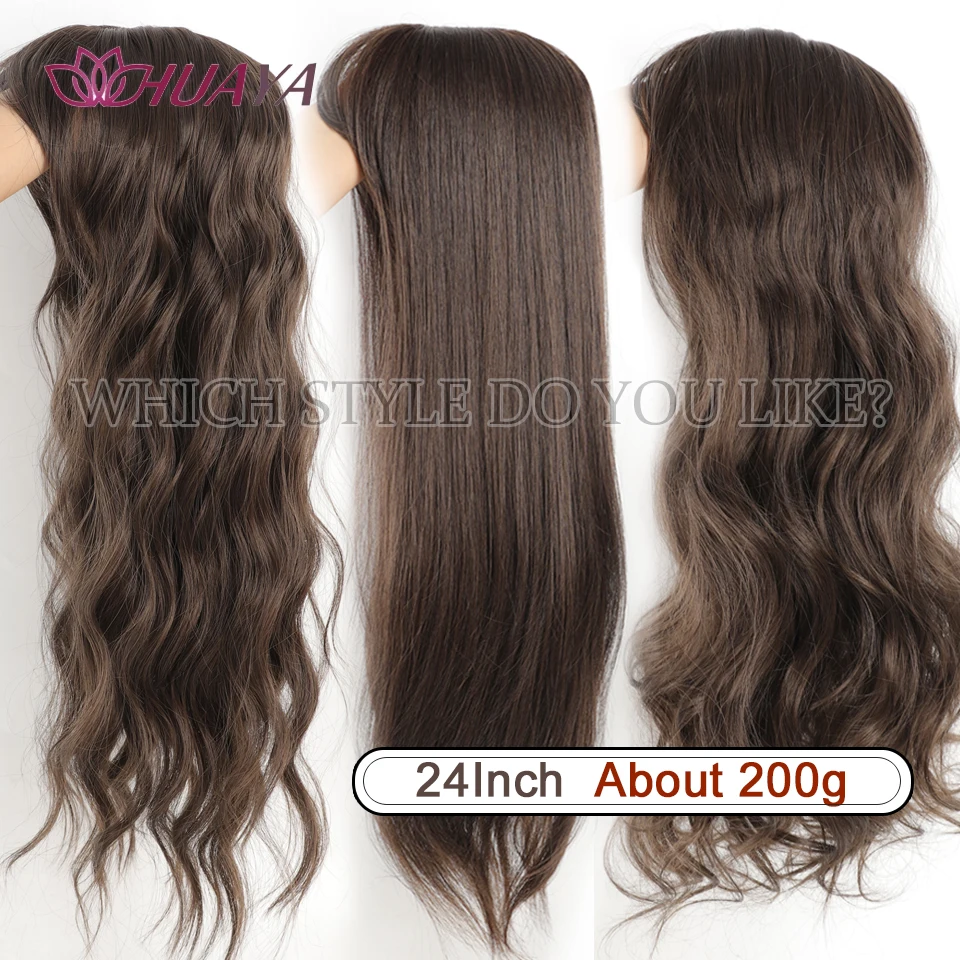 Long Wavy Topper Hair For Women 24Inch Synthetic Topper Clip Hair Extensions Daily Cover Gray Hair and Increase Hair Volume